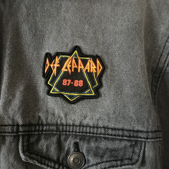 EUC Custom Def Leopard Button-up Denim Jean Jacket Junk Food Size L Metal Rock - Picture 5 of 6